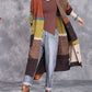 Women Autumn Artsy Colorblock Knitted V-Neck Cardigan Coat