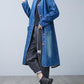 Women Casual Autumn Washed V-Neck Denim Long Coat