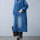 Women Casual Autumn Washed V-Neck Denim Long Coat