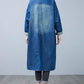 Women Casual Autumn Washed V-Neck Denim Long Coat