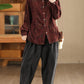 Women Retro Autumn Flower Turn-down Collar Corduroy Shirt