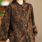 Women Retro Autumn Flower Turn-down Collar Corduroy Shirt