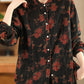 Women Retro Autumn Flower Turn-down Collar Corduroy Shirt