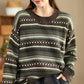 Women Casual Autumn Stripe Jacquard O-Neck Sweater