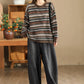 Women Casual Autumn Stripe Jacquard O-Neck Sweater