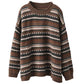 Women Casual Autumn Stripe Jacquard O-Neck Sweater