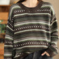 Women Casual Autumn Stripe Jacquard O-Neck Sweater