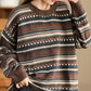 Women Casual Autumn Stripe Jacquard O-Neck Sweater