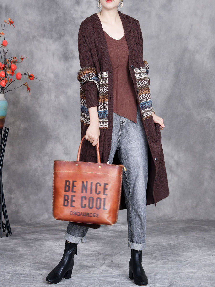 Women Autumn Artsy Flower Jacquard Knitted V-Neck Cardigan Coat