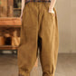 Women Autumn Retro Cotton Spliced Loose Solid Harem Pants