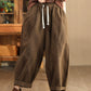 Women Autumn Retro Cotton Spliced Loose Solid Harem Pants