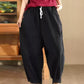 Women Autumn Retro Cotton Spliced Loose Solid Harem Pants