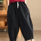 Women Autumn Retro Cotton Spliced Loose Solid Harem Pants