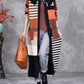 Women Autumn Artsy Colorblock Doll Collar Knit Cardigan Coat