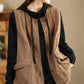 Women Retro Solid O-Neck Cotton Vest Coat