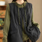 Women Retro Solid O-Neck Cotton Vest Coat