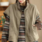 Women Retro Solid Stand Collar Cotton Vest Coat