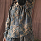 Women Vintage Flower Turn-down Collar Button Linen Shirt