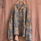 Women Vintage Flower Turn-down Collar Button Linen Shirt