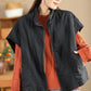 Women Retro Solid Stand Collar Cotton Vest Coat