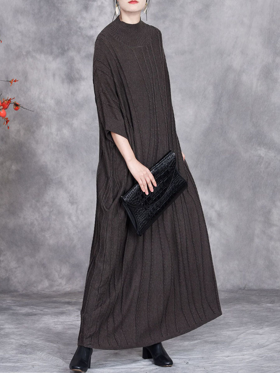 Women Autumn Artsy Jacquard Knitted Half-Turtleneck Dress