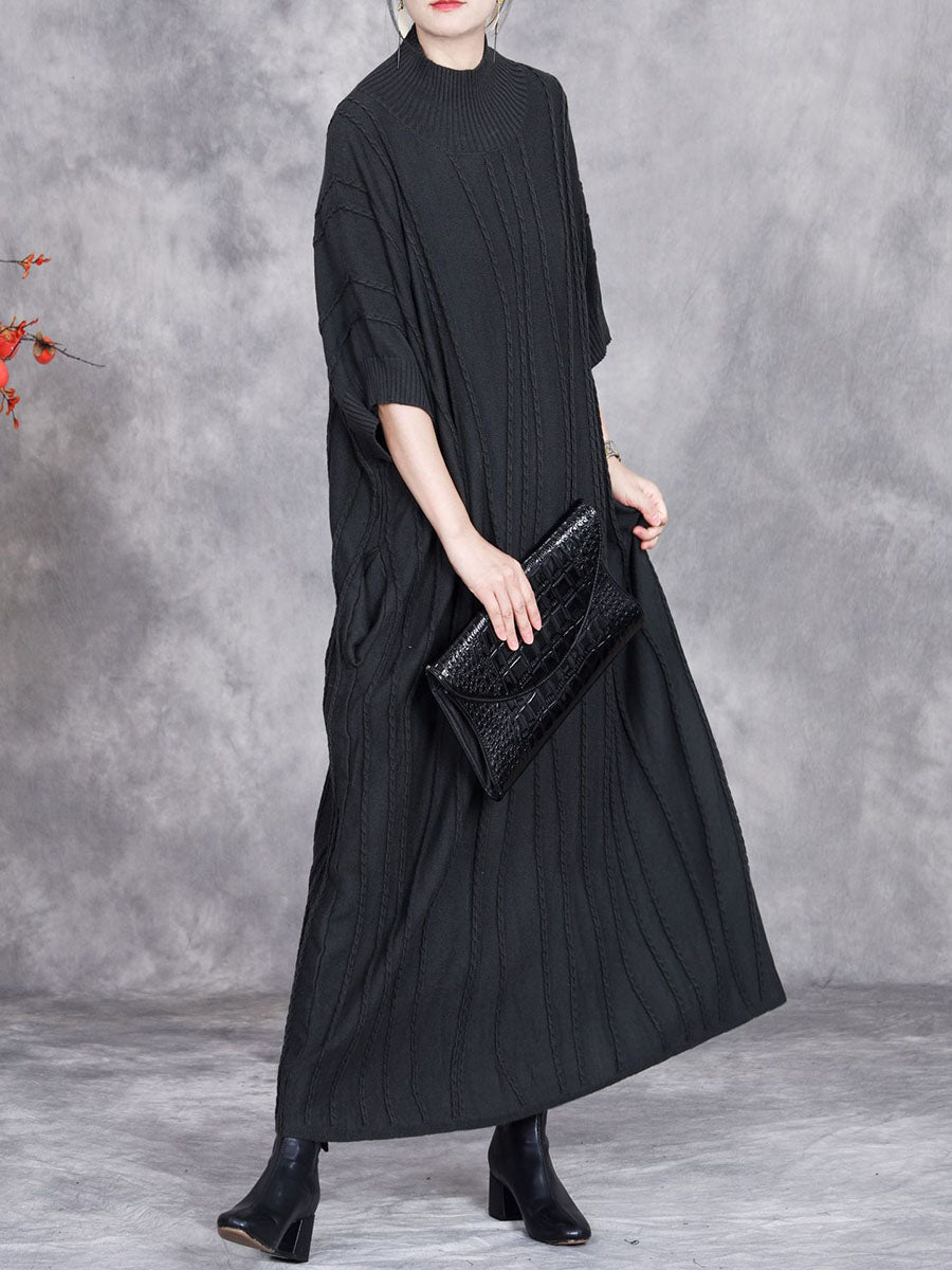 Women Autumn Artsy Jacquard Knitted Half-Turtleneck Dress