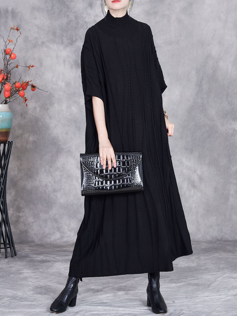 Women Autumn Artsy Jacquard Knitted Half-Turtleneck Dress