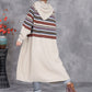 Women Autumn Artsy Stripe Hooded Knit Cardigan Coat