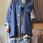 Women Autumn Stripe Stand Collar Linen Cotton Padded Coat