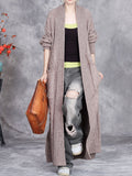 Women Autumn Artsy Solid V-Neck Knit Cardigan Coat