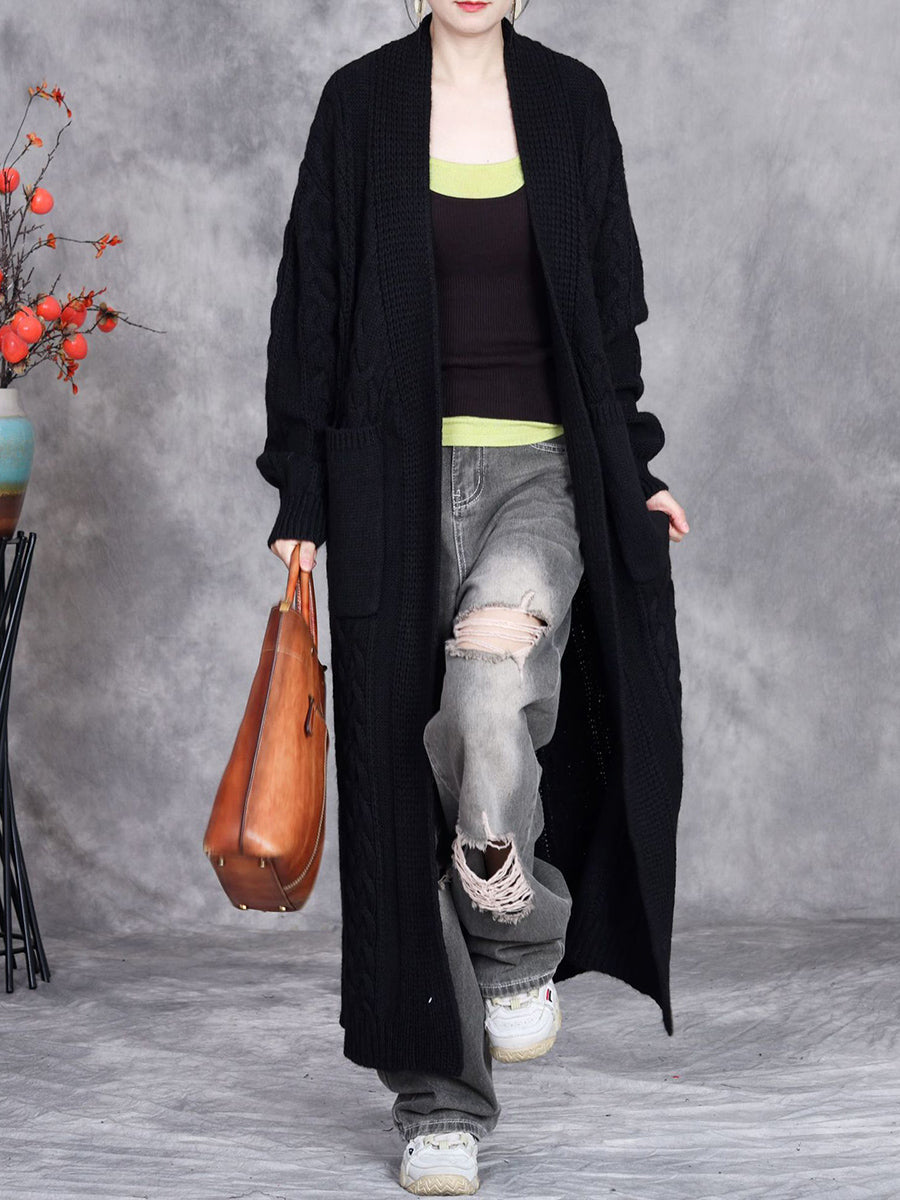 Women Autumn Artsy Solid V-Neck Knit Cardigan Coat