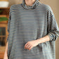 Women Autumn Casual Stripe Turtleneck Cotton Blouse