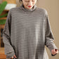 Women Autumn Casual Stripe Turtleneck Cotton Blouse