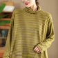 Women Autumn Casual Stripe Turtleneck Cotton Blouse