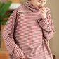 Women Autumn Casual Stripe Turtleneck Cotton Blouse