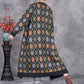 Women Autumn Artsy Rhomboids Knitted V-Neck Cardigan Coat