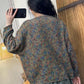 Women Vintage Autumn Floral V-Neck Button-up Knit Sweater