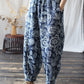 Women Ethnic Autumn Flower Spliced Cotton Harem Pants