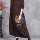 Women Autumn Artsy Flower Knit O-Neck Dress