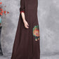 Women Autumn Artsy Flower Knit O-Neck Dress