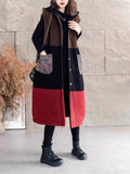 Winter Casual Fleece Colorblock Hooded Vest Coat