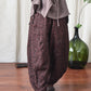 Linen Floral Pocket Elastic Waist Vintage Print Casual Pants