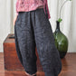 Linen Floral Pocket Elastic Waist Vintage Print Casual Pants