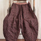 Linen Floral Pocket Elastic Waist Vintage Print Casual Pants