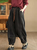 Women Winter Retro Denim Fleece-lined Harem Pants