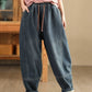 Women Winter Retro Denim Fleece-lined Harem Pants