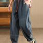 Women Winter Retro Denim Fleece-lined Harem Pants