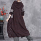 Women Autumn Artsy Hollow Out Knit Cardigan Hooded Coat