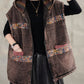 Women Retro Floral Spliced Hooded Cotton Padded Vest Coat