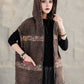 Women Retro Floral Spliced Hooded Cotton Padded Vest Coat